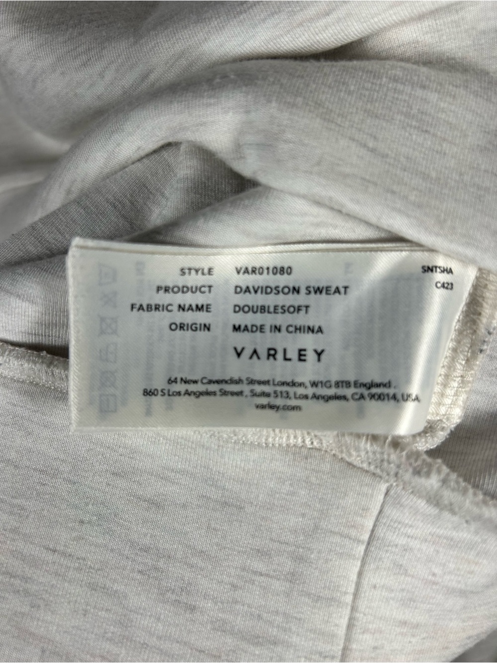 Varley Davidson 1/2 Zip Pullover DoubleSoft Sweatshirt in Ivory Marl Size XL - Picture 6 of 10